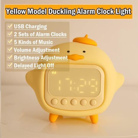 Sveglia adorna a forma di anatroccolo, luce notturna divertente per bambini, orologio adatto per l'addestramento al sonno, regalo di compleanno (1/4)
