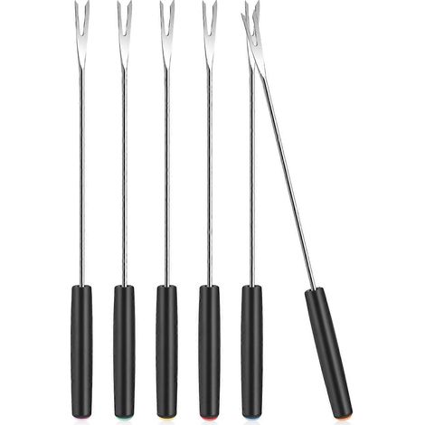 Lot de 6 fourchettes à fondue en acier inoxydable, 25 cm de long, manche résistant à la chaleur, pour viandes rôties, desserts au chocolat, fromages et guimauves. (1/5)