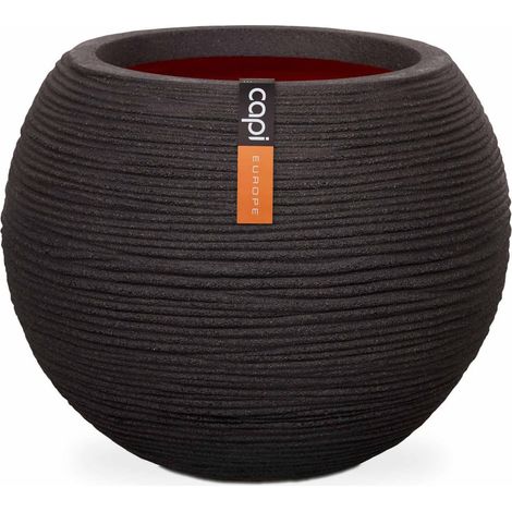 CAPI EUROPE Pot de fleurs rond NATURE RIB - 40x32 cm - Noir (1/5)