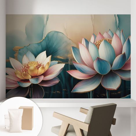 Papier peint intissé décoratif avec motifs pour salon et chambre a motif - Colle incluse gratuite Lotus de l'harmonie 104x70 cm (1/5)