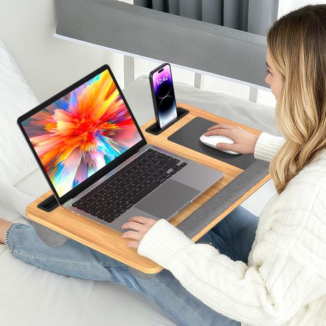 Jiubiaz Laptoptisch, Knietablett, Laptop Unterlage, Mousepads, Smartphone Halterung, 55.5 x 34.5 cm, Walnuss