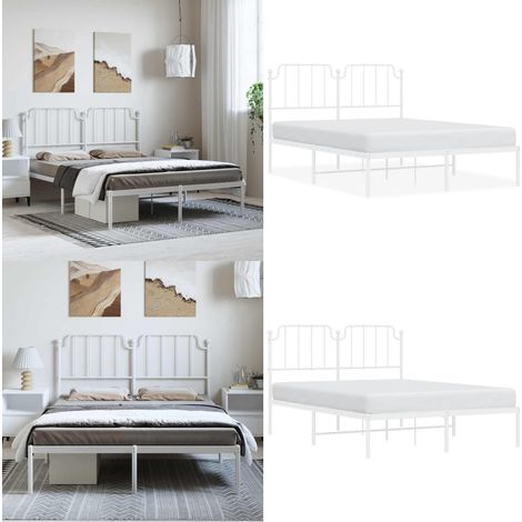 Bettgestell mit Kopfteil Metall Weiß 150x200 cm - Metallbettfundament - Doppelbett - Weißes Bettgestell - Bettrahmen - Boxspringbett - Home & Living (1/5)