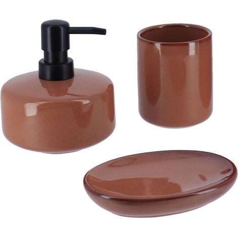 Set di dispenser e portasapone in gres laccato - ambra - Tendance