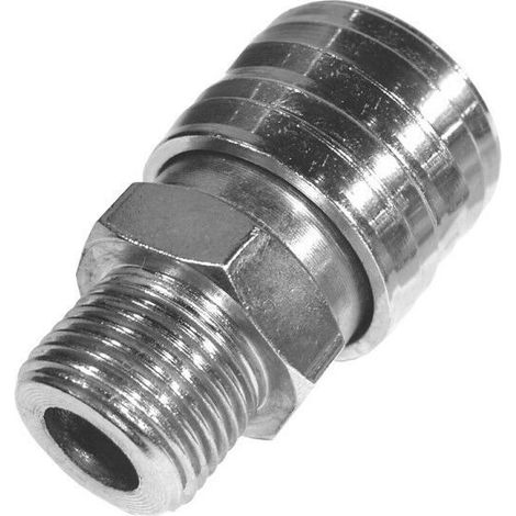 Conector rápido hembra para aire comprimido – Rosca macho de 3/8", rosca para gas – Acero cromado para sistemas de aire comprimido (1/2)