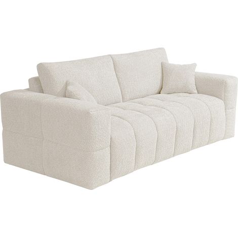 Divano letto 3 posti a ribalta Posto letto 140 cm Materasso 16 cm in Tessuto bouclette Beige - ISSORO