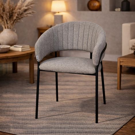 Exagonshop Sedia da pranzo effetto boucle Korinne grigio (1/5)
