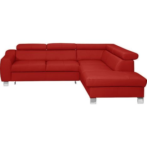 - Canapé d'angle en cuir italien de luxe 5 places ASTRIDO, rouge, angle droit