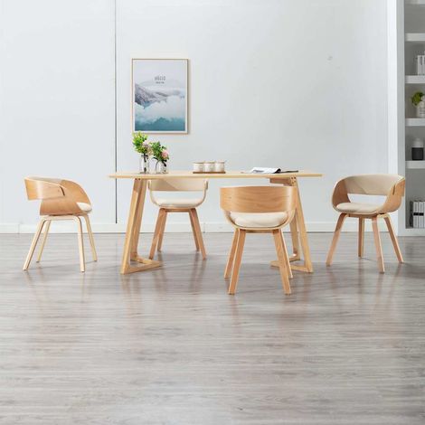 vidaXL Sillas de comedor 4 uds madera curvada y cuero sintético crema (1/5)