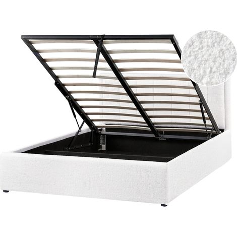 Ottoman Bed Boucle MONTLAUR 140 x 200 cm (EU Double) White