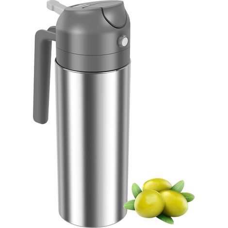 Dispensador y pulverizador de aceite 2 en 1, botella dispensadora de aceite de acero inoxidable 304, pulverizador de aceite de cocina de 500 ml, filtro de aceite recargable apto para uso alimentario. (1/5)