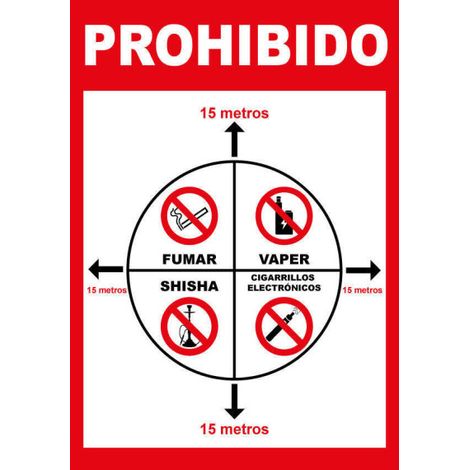 Señal prohibido a 15 metros vaper, shisha y cigarrillos electrónicos SEKURECO 100 x 150 mm ADHESIVOS DE VINILO (1/2)