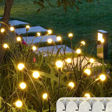 lumières luciole à énergie solaire, 4pcs lumières de jardin luciole pour lumières décoratives extérieures de paysage de voie, blanc chaud (1/5)
