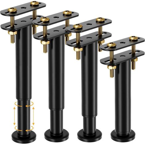 Supports De Lit Réglables En Hauteur - Pour Traverse Centrale De Cadre De Lit - En Acier Laminé À Froid - Pour Sommiers Kingsize Et Queensize - 18 À 32 Cm - 4 Pièces - Noir