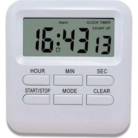 Timer Digital with Function of Clock/Alarm 3 in 1, Timer of Kitchen Magnetic, Timer Chronometer Count to Countdown, Management of the Time for Kitchen/Study/Sport (White) (1/5)
