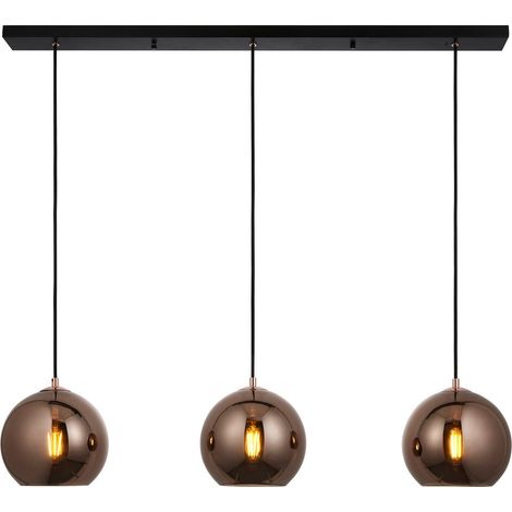 Endon Boli Luminaire suspendu à triple plafond à 3 lumières, verre miroir en cuivre