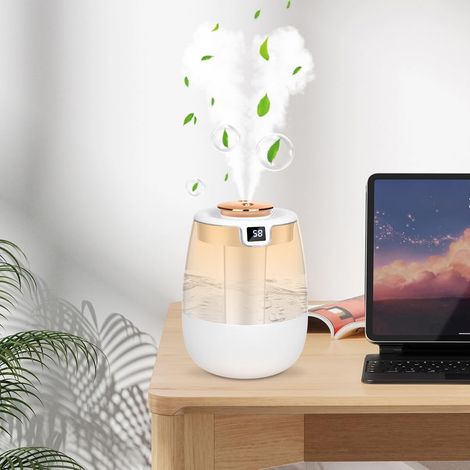 Umidificatore d'aria, umidificatore d'aria per camera da letto da 1,3 l con display intelligente dell'umidità, ultra silenzioso 20 dB, autonomia 20 ore, mini umidificatore per piante con luce LED, spe (1/4)