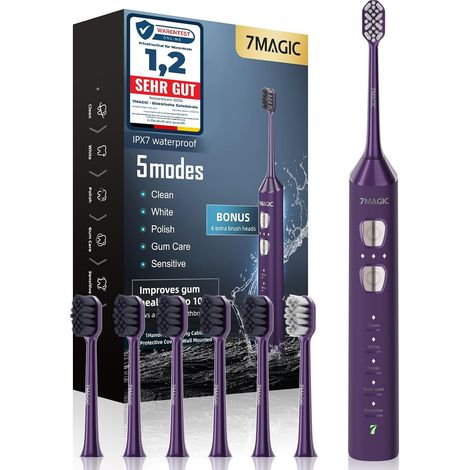 Brosse à dents électrique sonique, 180 jours d'autonomie, Violet Technologie sonique, fonctionnement silencieux, 3 intensités, 5 modes de brossage, 40000 VPM, IPX7, minuteur, recharge USB-C (1/5)