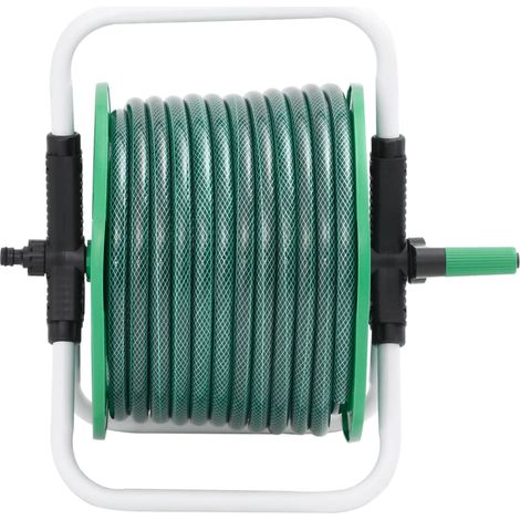 Enrouleur de tuyau vert sur pied avec tuyau de 30 m PVC