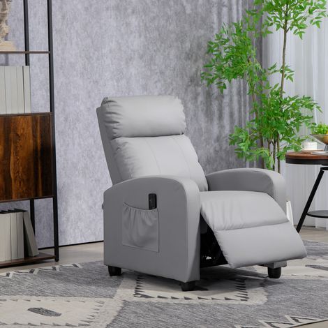 Sillón de Masaje Reclinable con Mando a Distancia Bolsillo Lateral y Temporizador Tapizado en PU 68x88x98 cm Gris Claro (1/5)