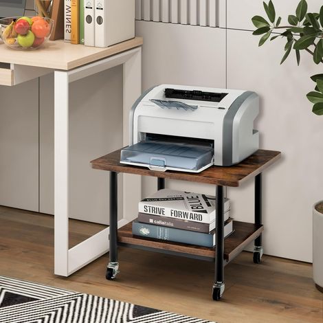 GOPLUS Support d’Imprimante de Rangement, Support d’Ordinateur Portable Multifonction a roulettes avec Capacite de Stokage, Equipe Roues de Verrouillage, pour Bureau, Maison (Marron) (1/5)