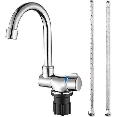 SJLERST Robinet de cuisine pliable, Robinet d'évier rotatif à 360 degrés Robinet mélangeur d'eau froide et chaude à une main Robinet en cuivre pour bateaux de camping-car (1/5)
