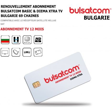 Renouvellement Abonnement Bulsatcom 12 Mois Basic & Diema XTRA TV Bulgarie, 69 Chaines via Antenne Satellite Hellas 39°Est (1/4)