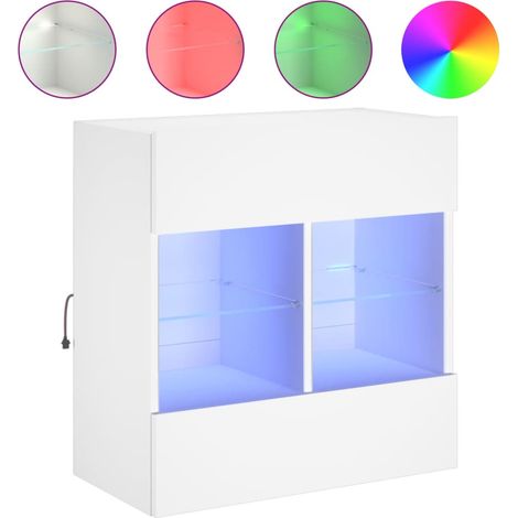 Mueble TV multimedia estantería para televisión buffet para televisión comedor salón dormitorio montado en la pared con luces LED 58,5 x 30 x 60,5 cm blanco 020027895