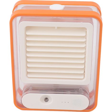Ventilateur de table portable mini humidificateur et humidificateur, rechargeable par USB, orange, silencieux et doté d'une veilleuse colorée. (1/5)