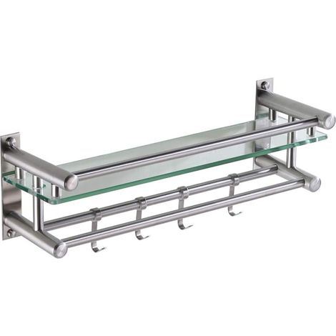 Toallero de acero inoxidable 304 + cristal, doble barra con gancho, estilo hotelero europeo (40 cm)