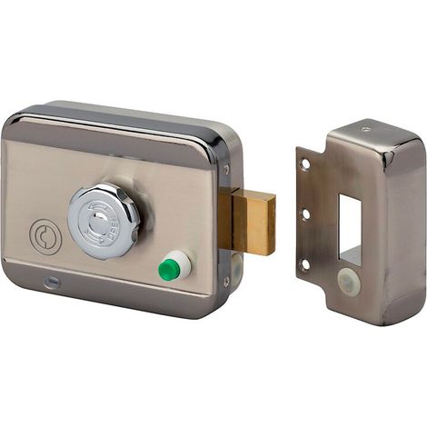 Serrure électrique motorisée en applique pene dormant cylindre rond réversible 12V DOM CE105 (1/4)