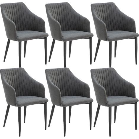 FASCA - Lot de 6 Fauteuils Tissu Noir Surpiqures Verticales Pieds Métal (1/5)