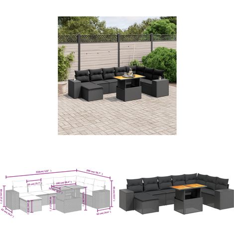 9-tlg. Garten-Sofagarnitur mit Kissen Schwarz Poly Rattan - Gartenmöbel Set - PE-Rattan Möbel - Outdoor Lounge - Gartenecke - Terrassenmöbel - Home & Living (1/3)