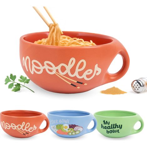 Bol ramen "Noodles". Grand bol japonais pour soupe. Tasse à ramen en céramique 680 ml. Tasse nouilles pour Pho, Udon et Soba. 19,5 cm x 8,5 cm (1/5)