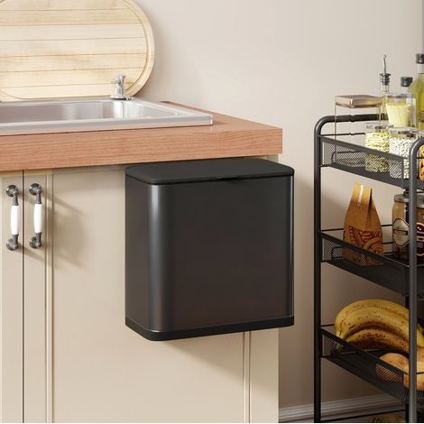 8 L Mülleimer zum Aufstellen oder Hängen aus schwarzem Edelstahl OKMYHOME (1/5)