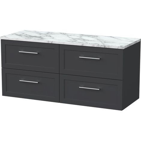 Stonnall Traditional Wall Hung 4 Drawer Vanity Unit with Laminate Worktop, 1200mm, Dark Grey (1/4)