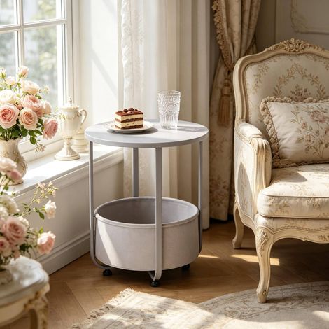 Tavolino rotondo con cesto contenitore 45 cm, grigio DESVIAE (1/4)