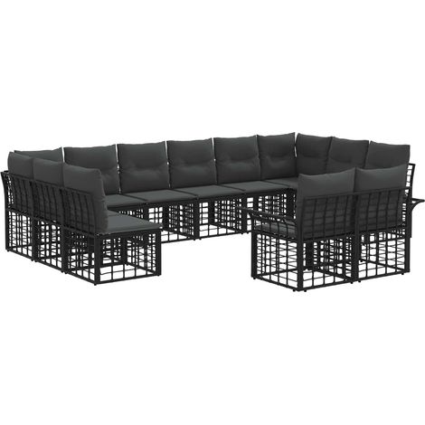 Outdoor-Sofagarnitur 12 pcs Schwarz und Dunkelgrau Polyester vidaXL