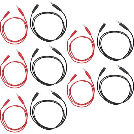 Lot de 5 cordons de test 4mm fiche banane mâle-femelle, câble 0,75mm², fil de mesure électronique, connectique de précision (1/5)