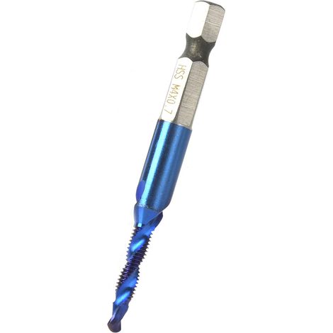 Mèche à tarauder HSS acier rapide bleu, queue hexagonale 6,35 mm, taraud composé M4 pour perçage et filetage (1/5)