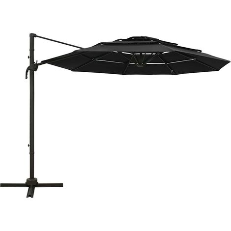 Ombrellone Parasole a Sbalzo a 4 Livelli Palo in Alluminio 3x3 m Nero (1/5)