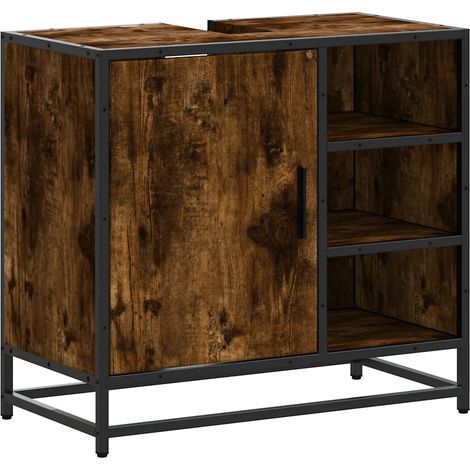 Armoire de lavabo rétro élégante salle de bain 65 x 33 x 60 cm espace de rangement style industriel en bois chêne fumé
