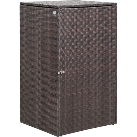 Cache-poubelle extérieur en polyrotin 240 L 115x80x65 cm brun, abri pour conteneur à déchets avec couvercle et fermeture, résistant à l’eau pour jardin (1/4)