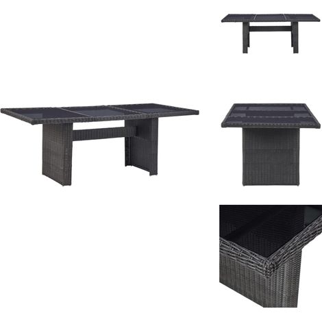 Garten-Esstisch Schwarz 200x100x74 cm Glas und Poly Rattan - Gartenstuhl - Esstisch - Balkonmöbeln - Terrassenmöbel - Rattan Möbel (1/5)