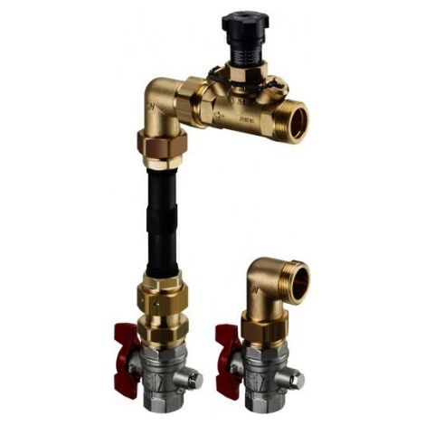 Kit de raccordement pour compteur de chaleur OV avec vanne d'équilibrage Hyco VTZ, angle DN 25
