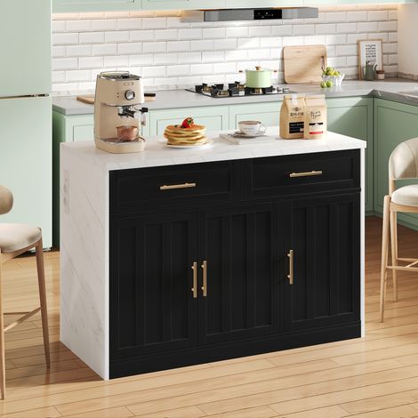120x60x91cm, îlot de cuisine, prises électriques, ports USB, câble d'alimentation de 1,5 m, étagères réglables, poignées métalliques, porte-serviettes, espace bar, adapté aux appartements, cuisines et (1/5)