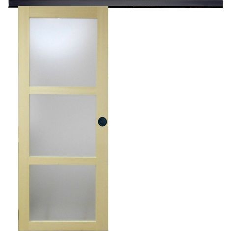 Porta Scorrevole in Vetro Ayous in Legno H204 x L73 + Binario in Alluminio Nero e 2 Gusci Neri