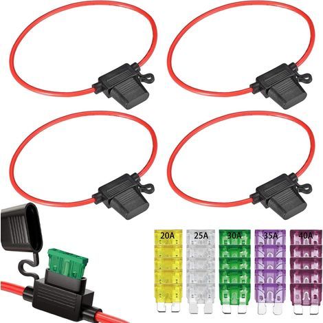 5 Pièces 10AWG Porte Fusibles Moyen Lame Enfichable Etanche avec Fil, Support Porte Fusible Lame, Voiture Boîtes de Fusibles à Lame, Gratuits 25Pcs Lame Fusible(20A/25A/30A/35A/40A) (1/5)