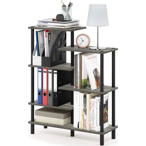 Étagère Polyvalente Présentoir Design à 6 Niveaux, Chêne Français/Noir (1/5)