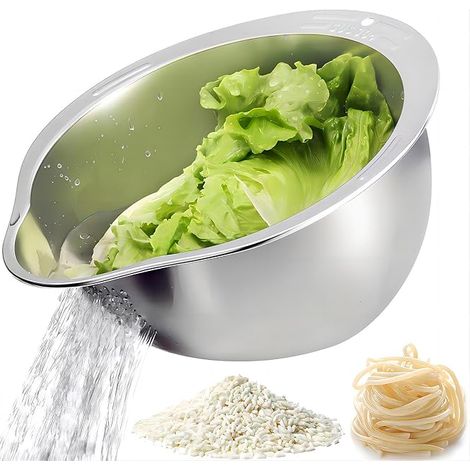 Bol 4 en 1 pour laver le riz - Passoire à riz - Passoire en acier inoxydable pour laver le quinoa, les fruits et les légumes - Multi-usages (1/5)