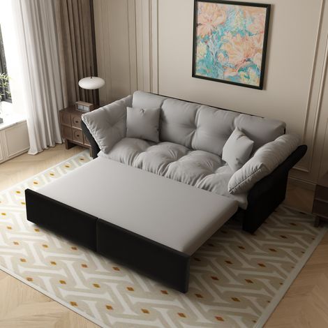 Sofa Schlafsofa Ausziehbar 190 cm Velours Hellgrau HAVRYA (1/5)